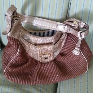 Brahmin Woven Straw & Leather Hobo Handbag